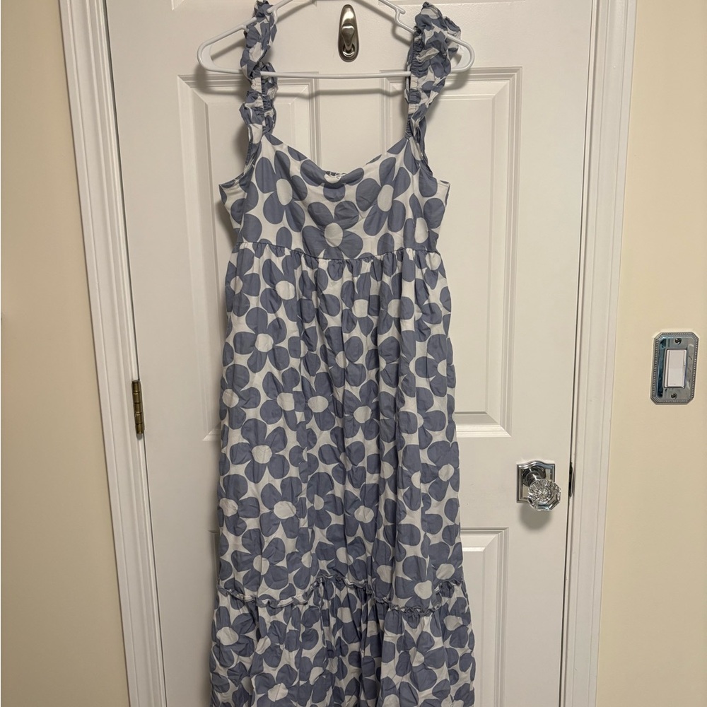 Jacqui E Blue and White Smocked Top
